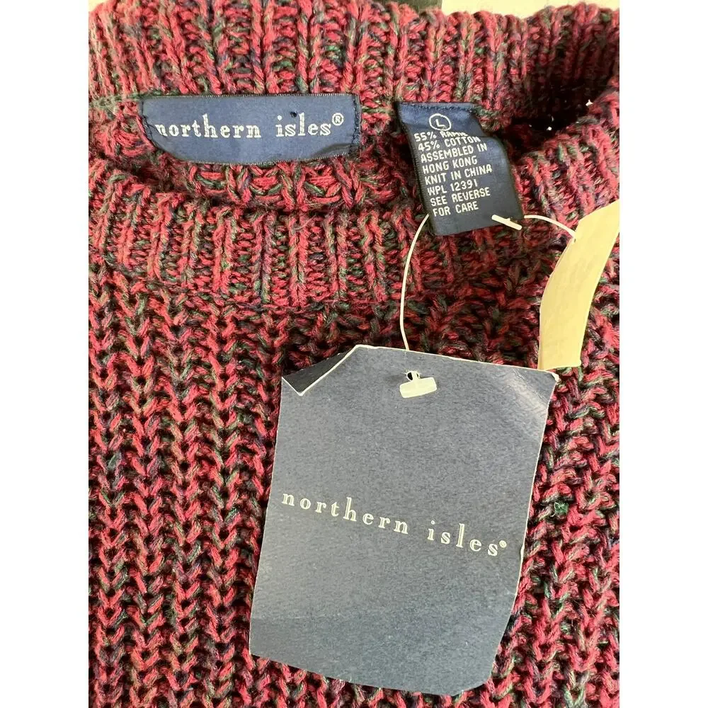 NEW Northern Isles Burgundy Long Sleeve Crewneck Heavy Knit Sweater Size L Large